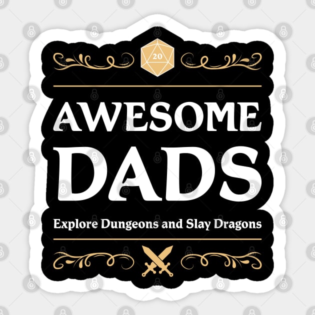 Awesome Dads D20 Dice Fantasy Tabletop RPG Roleplaying D20 Gamer Sticker by TheBeardComic